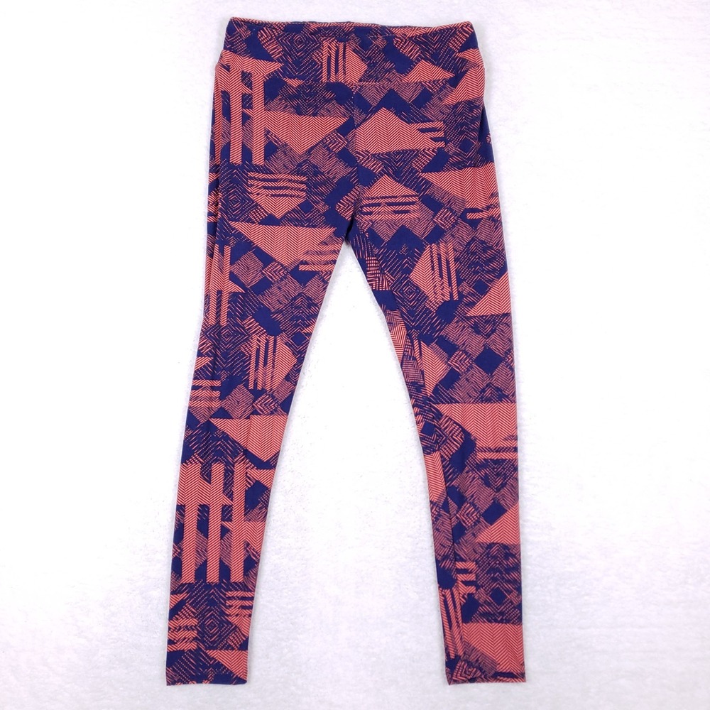 LuLaRoe Leggings Tall‎ & Curvy Navy Coral Geometric Abstract Print Stretch